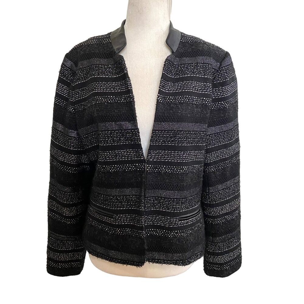 Chico’s Black Label Metallic Jacket Faux Leather Trim Black Size 1 (Medium/8)